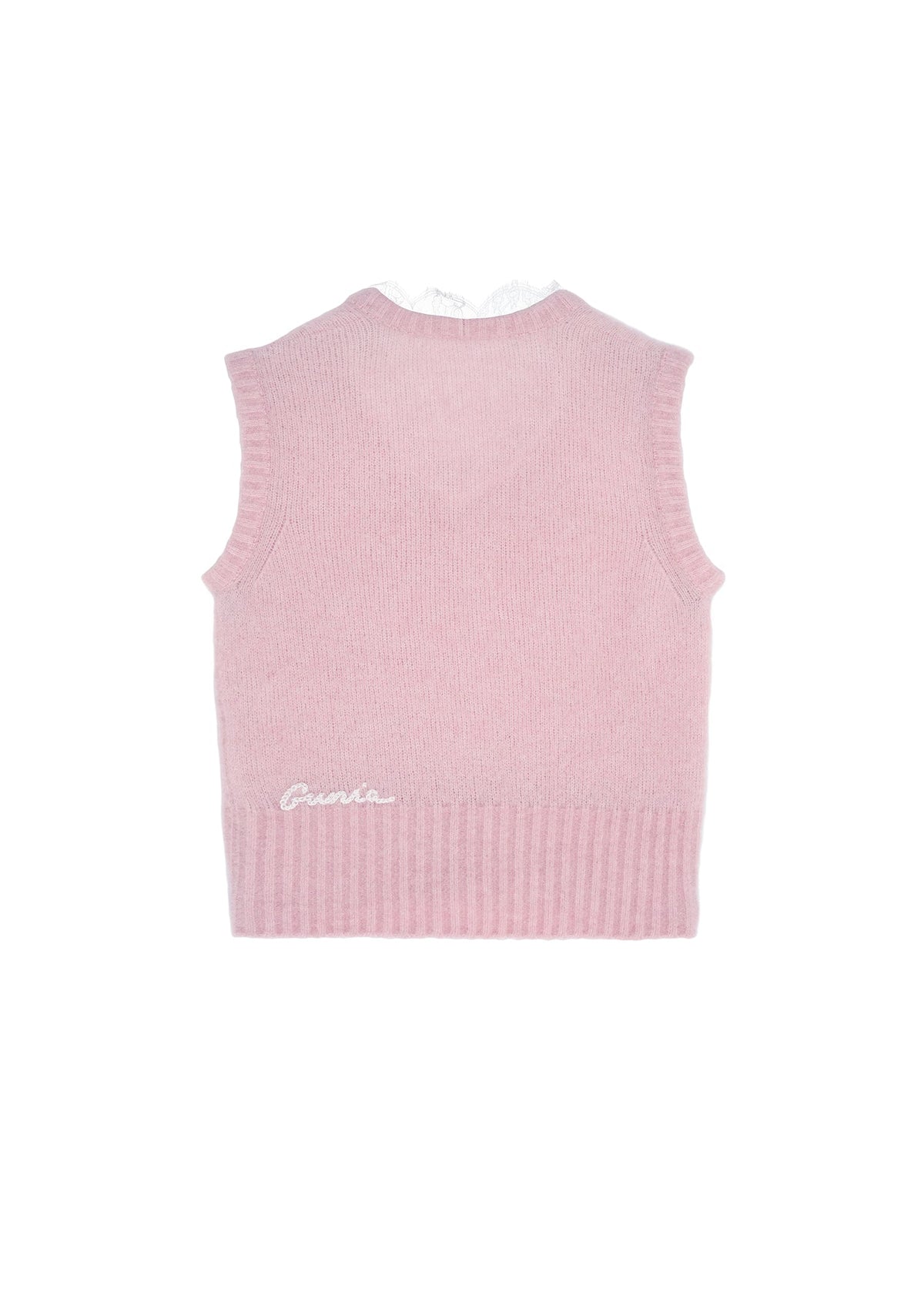 Lace-Trimmed Knitted Vest in Pink slide 3