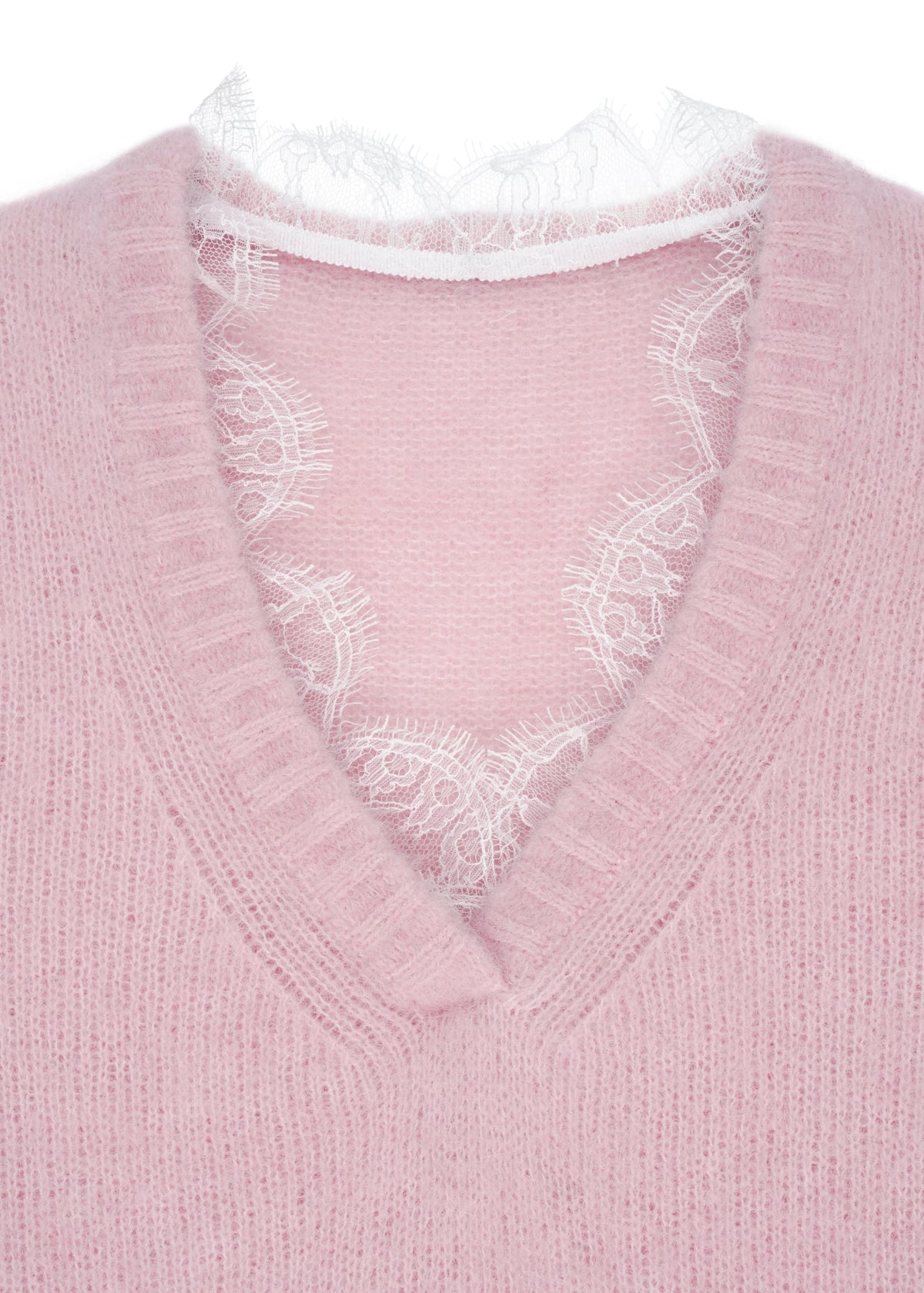 Lace-Trimmed Knitted Vest in Pink