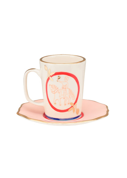 Horseman Tea Cup and Pink Saucer Set
