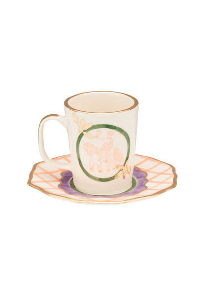 Horseman Tea Cup and White Saucer Set