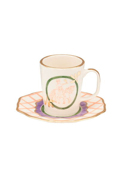 Horseman Tea Cup and White Saucer Set