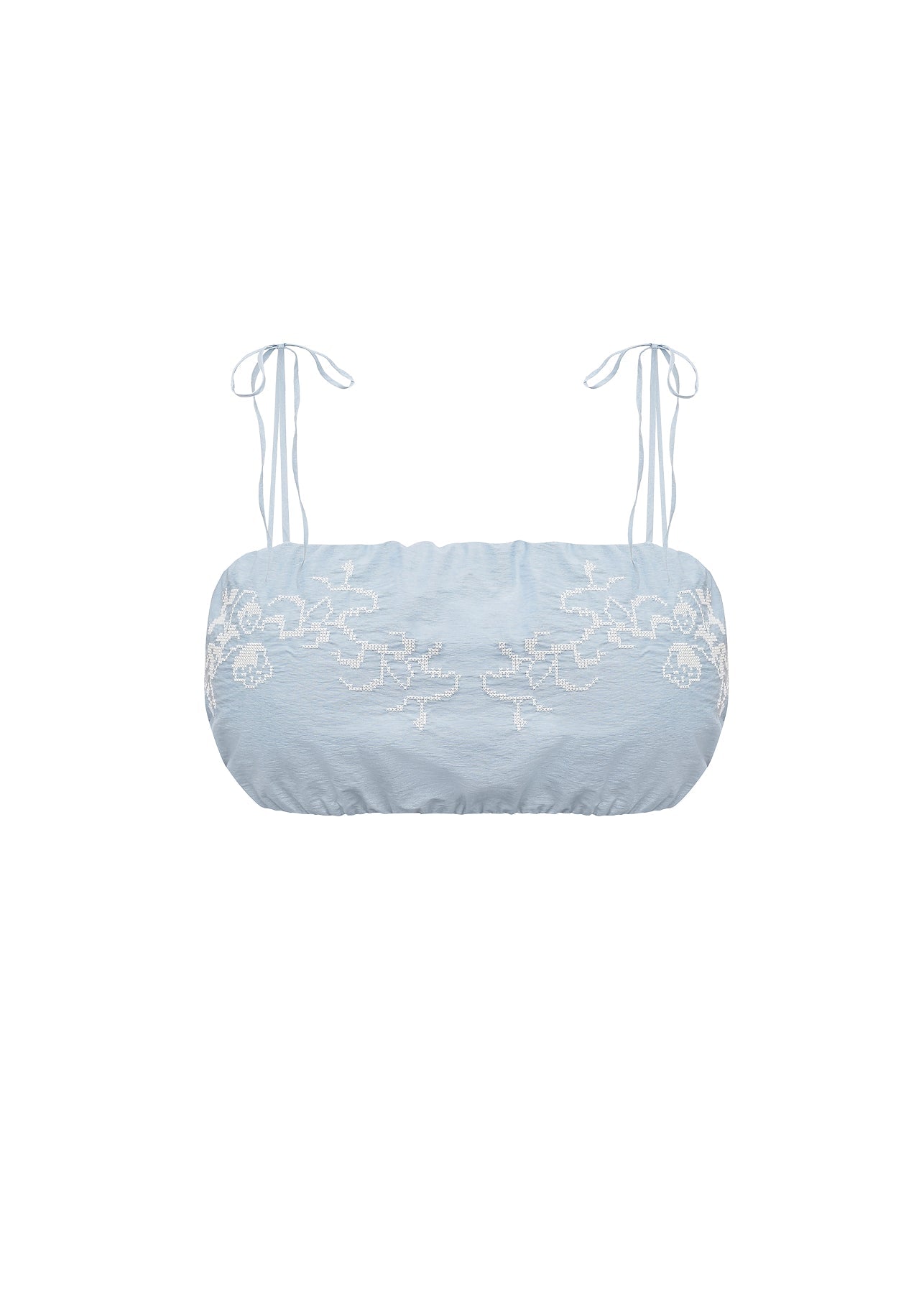 Embroidered Tie-Strap Bra in blue