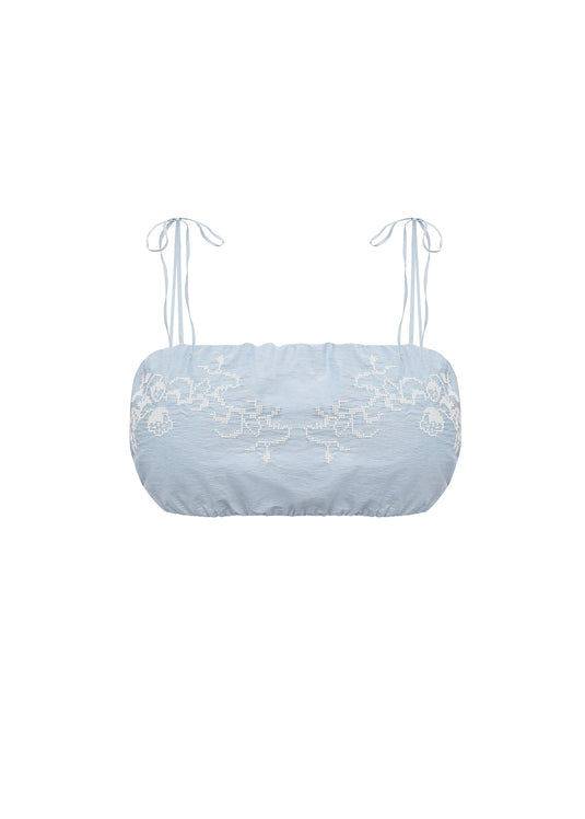 Embroidered Tie-Strap Bra in blue