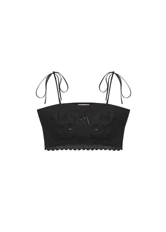 Yasna Embroidered Bra in Black