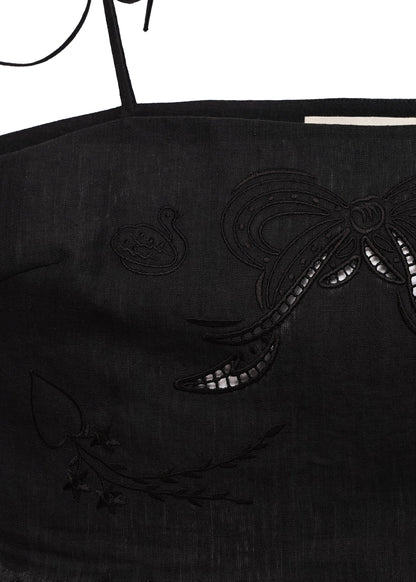 Yasna Embroidered Bra in Black