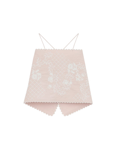 Open Back Embroidered Top in pink