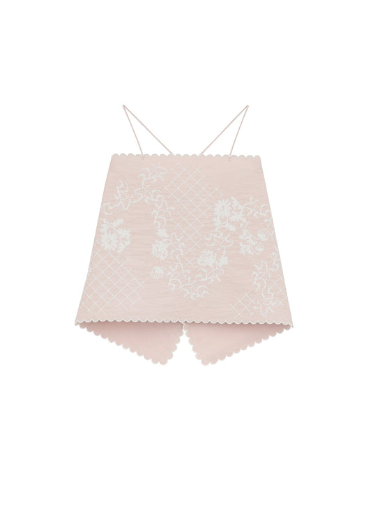 Open Back Embroidered Top in pink