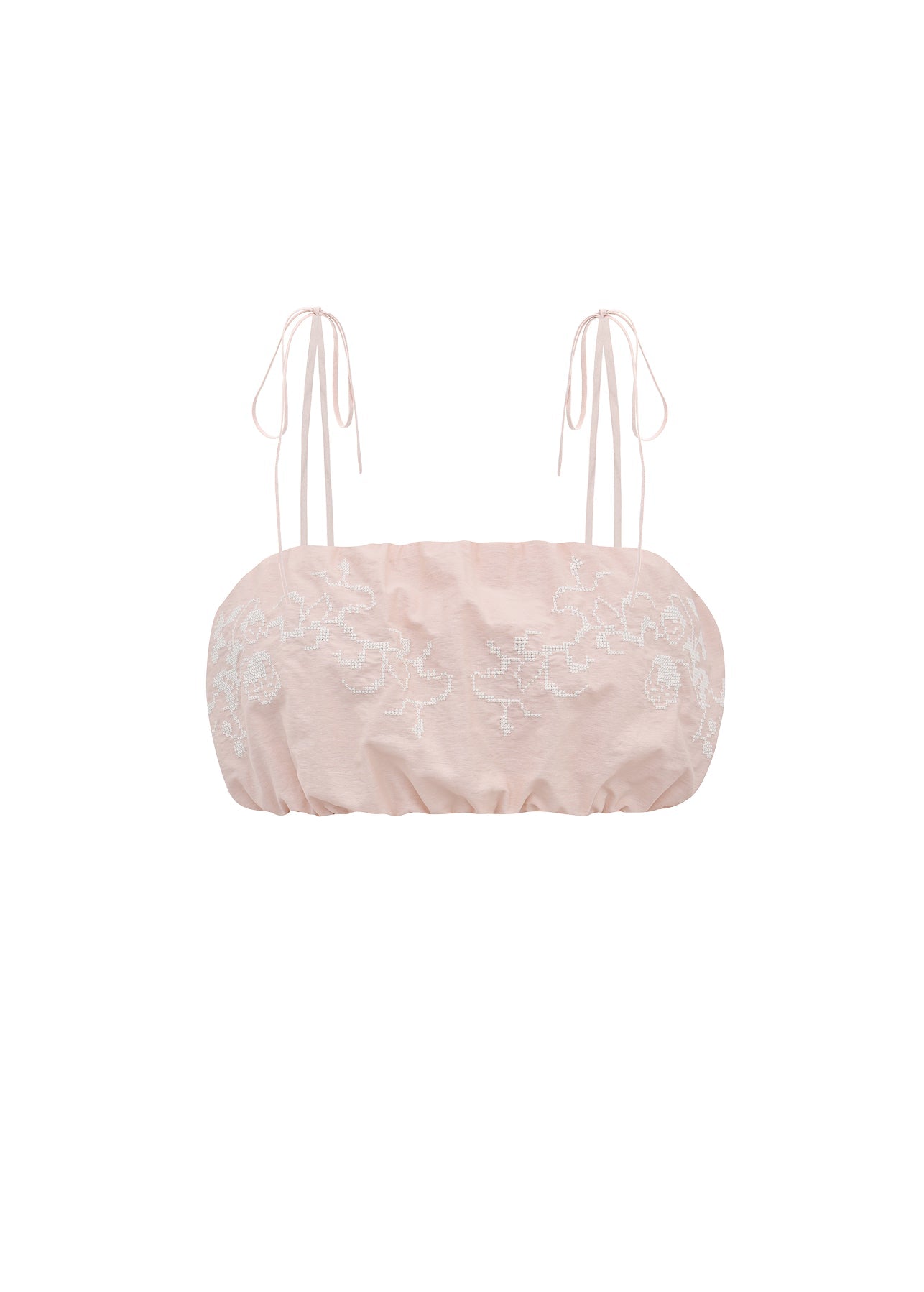 Embroidered Tie-Strap Bra in pink slide 1