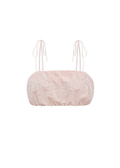 Embroidered Tie-Strap Bra in pink