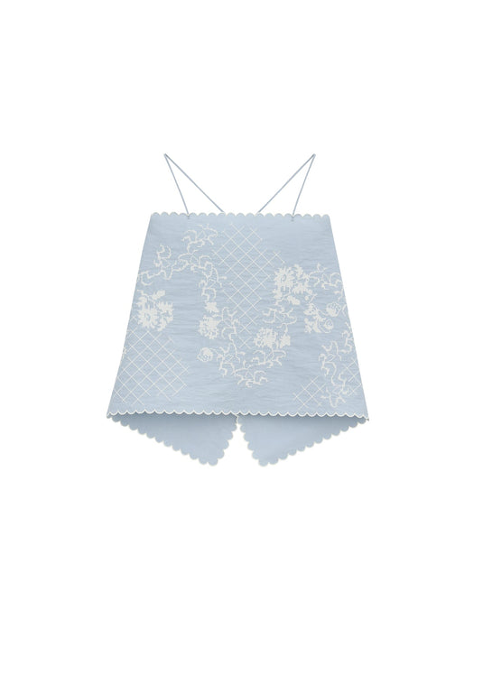 Open Back Embroidered Top in blue