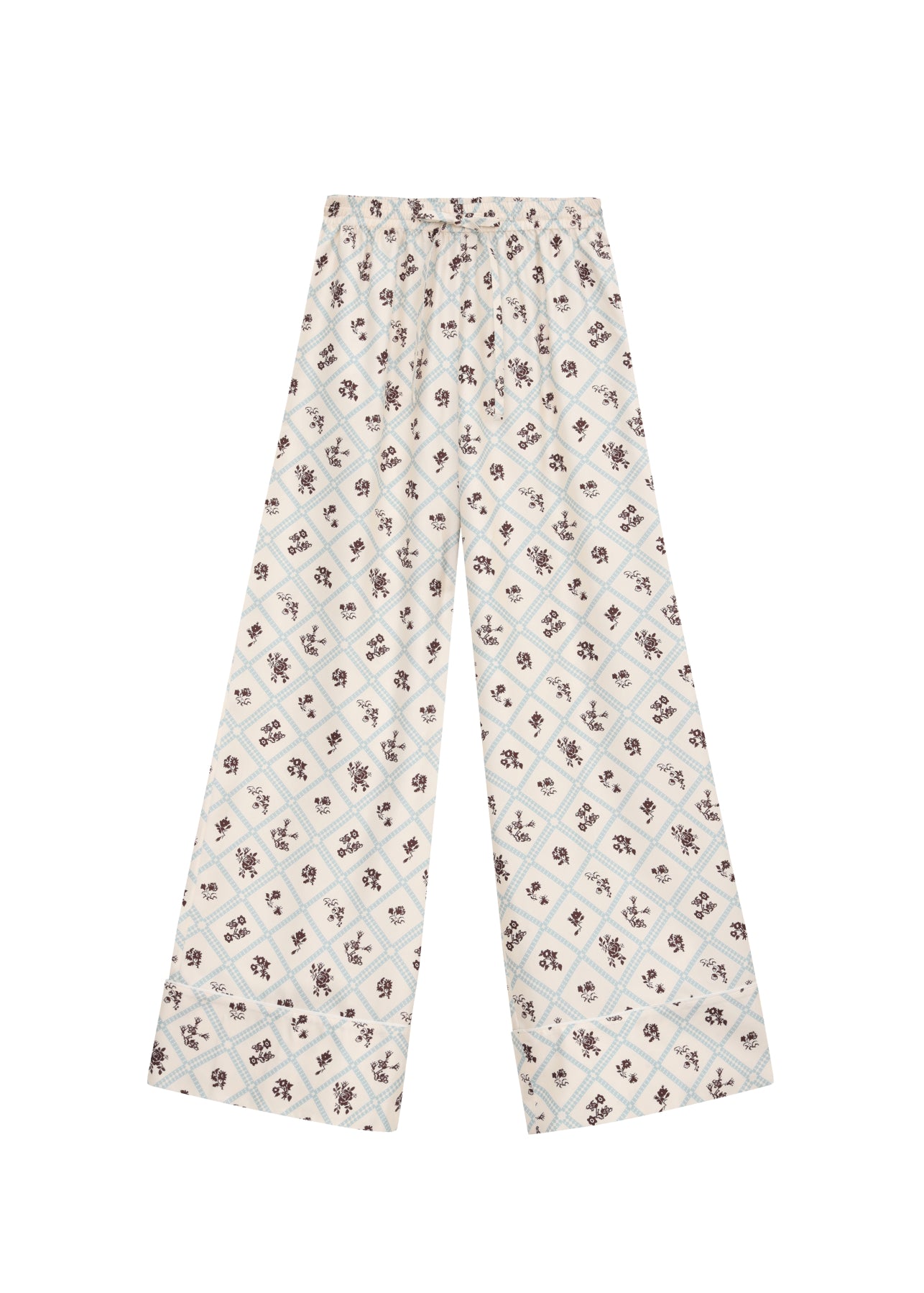 Silk Pants in Ruzha Pattern in milk