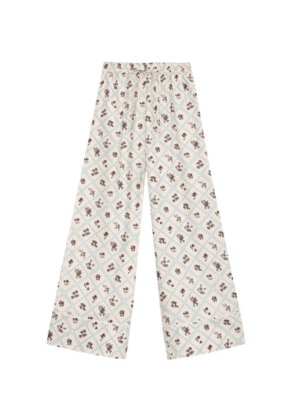 Silk Pants in Ruzha Pattern in milk