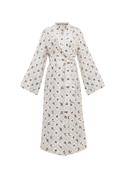 Silk Robe in Ruzha Pattern in milk