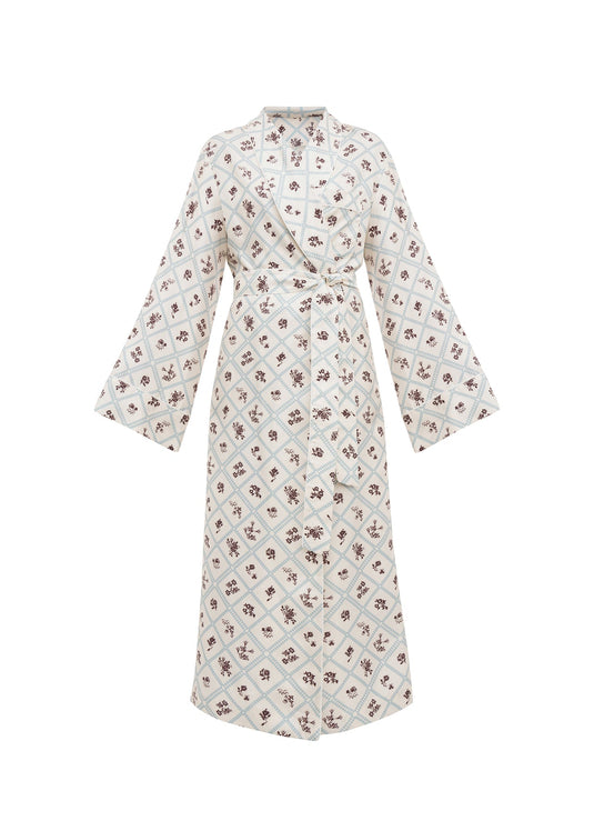 Silk Robe in Ruzha Pattern in milk