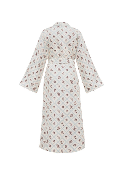 Silk Robe in Ruzha Pattern in milk
