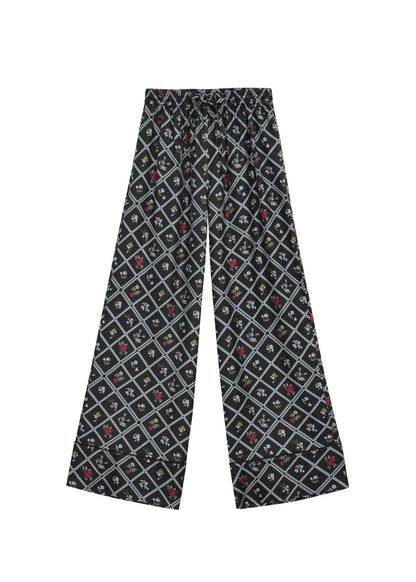 Silk Pants in Ruzha Pattern in black