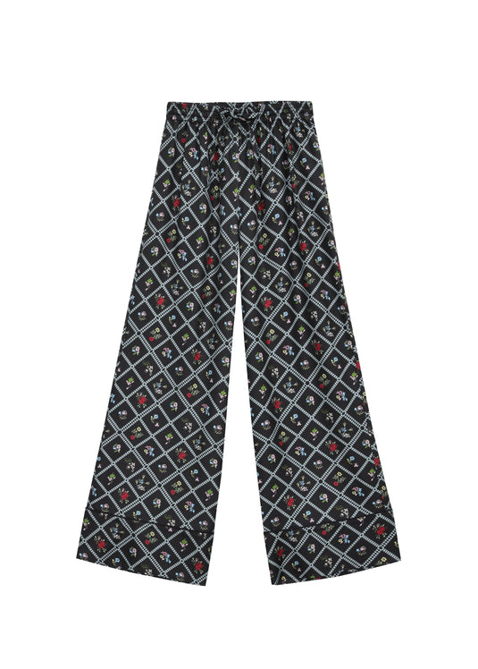 Silk Pants in Ruzha Pattern in black