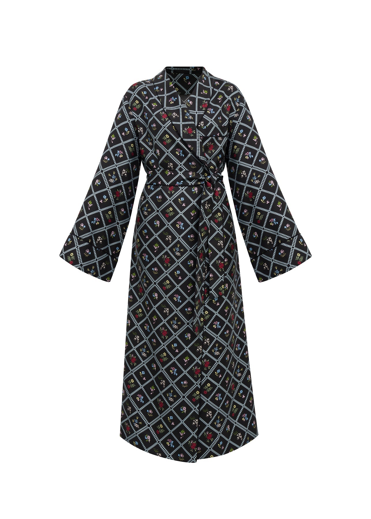 Silk Robe in Ruzha Pattern in black
