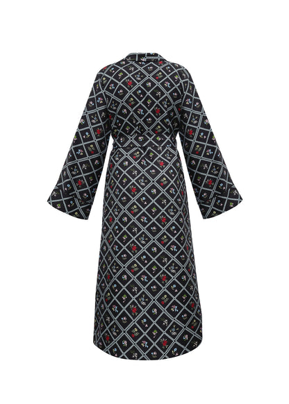 Silk Robe in Ruzha Pattern in black