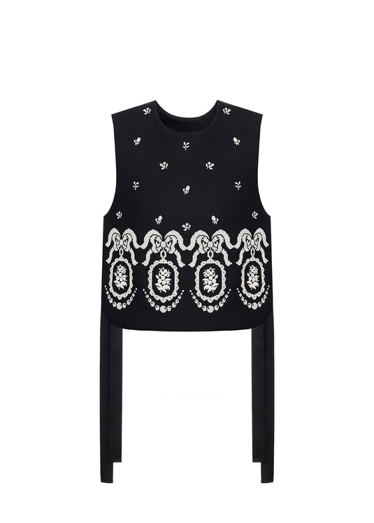 Flowers Embroidered Bib Vest