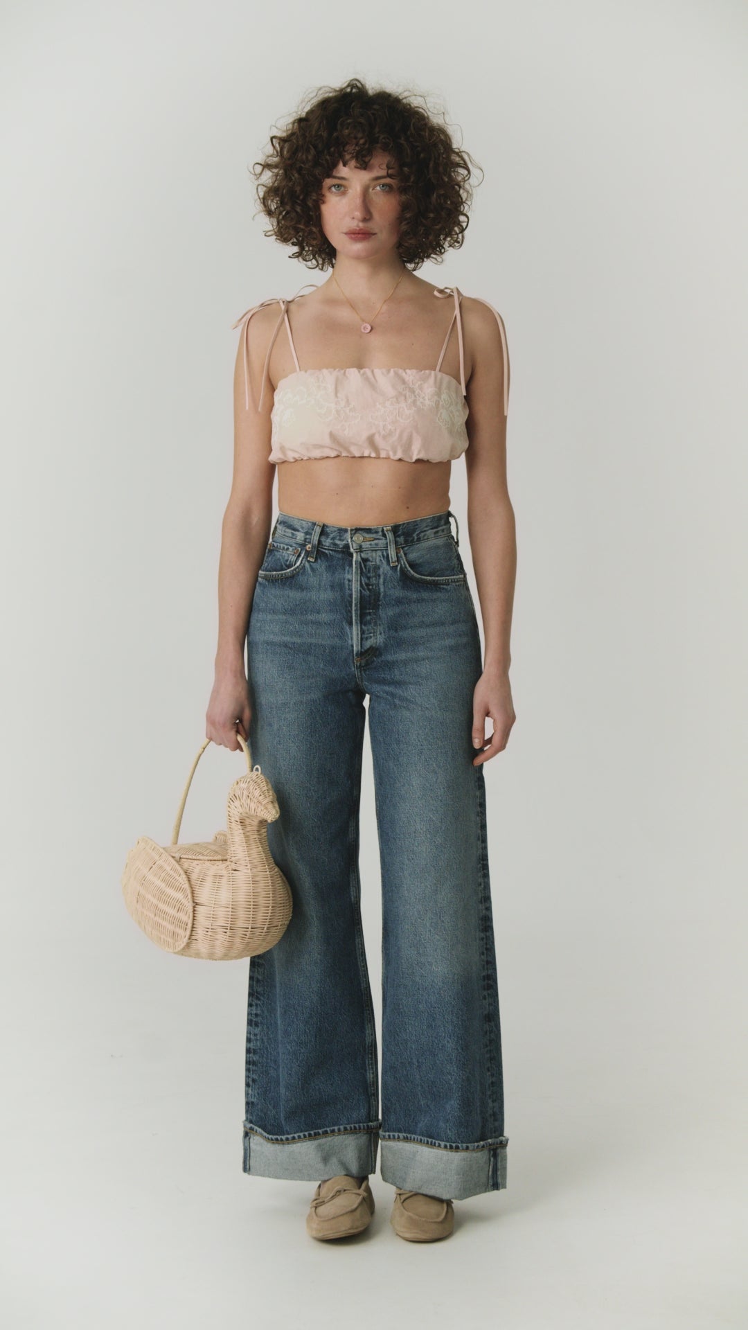 Embroidered Tie-Strap Bra in pink slide 3