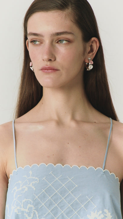 Open Back Embroidered Top in blue