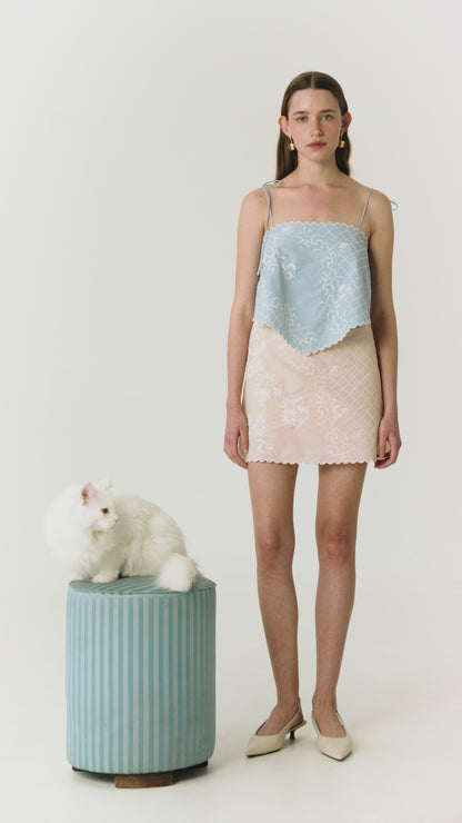 Bandana Top with Tyn Embroidery in blue